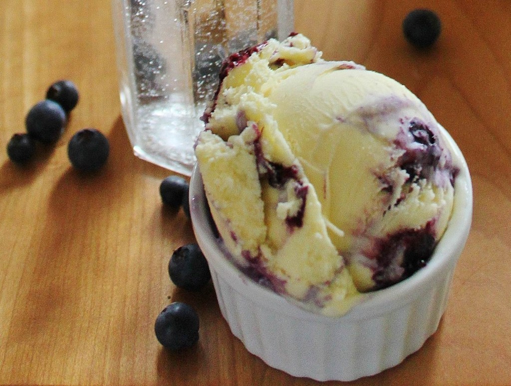 Huckleberry Swirl Lemon Ice Cream. Refreshing lemon ice cream with a swirl of huckleberry (or blueberry) sauce. Scrumptious!