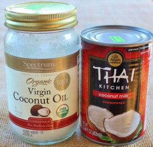 Spectrum organic virgin coconut oil and Thai Kitchen unsweetened coconut milk are available in many supermarkets